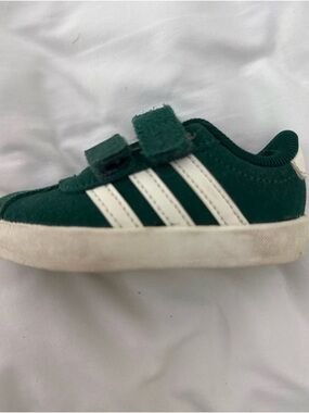 adidas Green Kids Velcro Sneakers with White Stripes